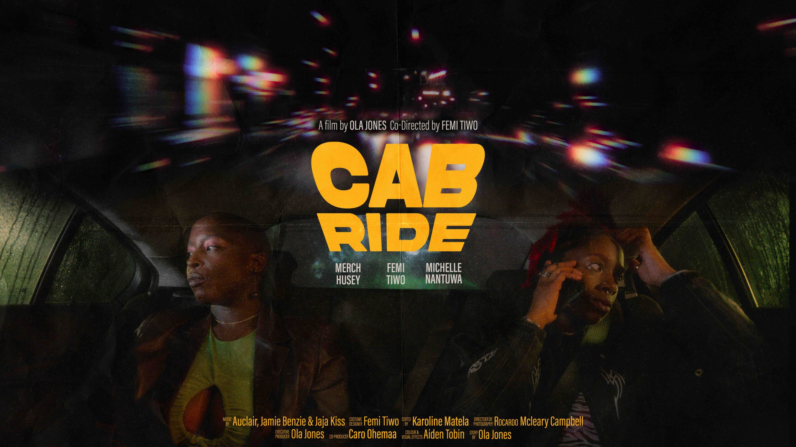 Movie Poster for Cab Ride Landscape poster for the short film "Cab Ride," an LGBTQ+ community story about a couple sharing an emotional moment in the back of a taxi at night, designed by COTgroup LTD.