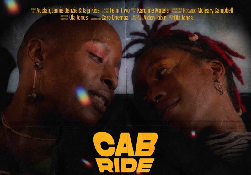 Landscape film poster for "Cab Ride," an LGBTQ+ short by COTgroup LTD featuring a romantic couple.