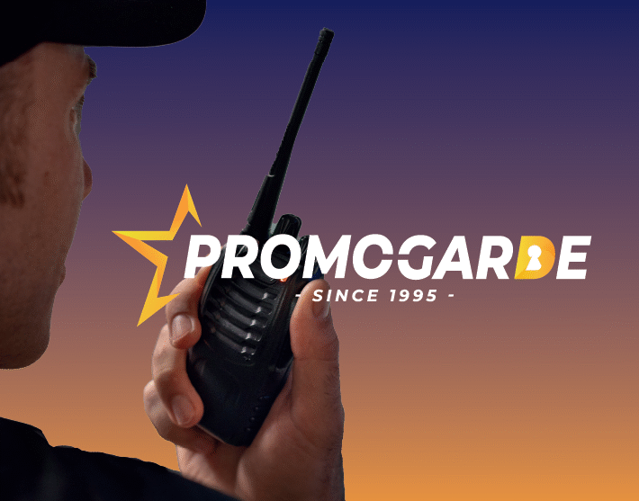 Cover image featuring the Promogarde logo alongside a uniformed security guard, set against a smooth gradient background in the brand’s colours, visually conveying professionalism, safety, and brand identity.
