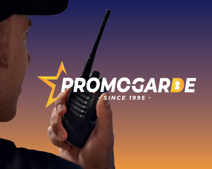 Cover image featuring the Promogarde logo alongside a uniformed security guard, set against a smooth gradient background in the brand’s colours, visually conveying professionalism, safety, and brand identity.